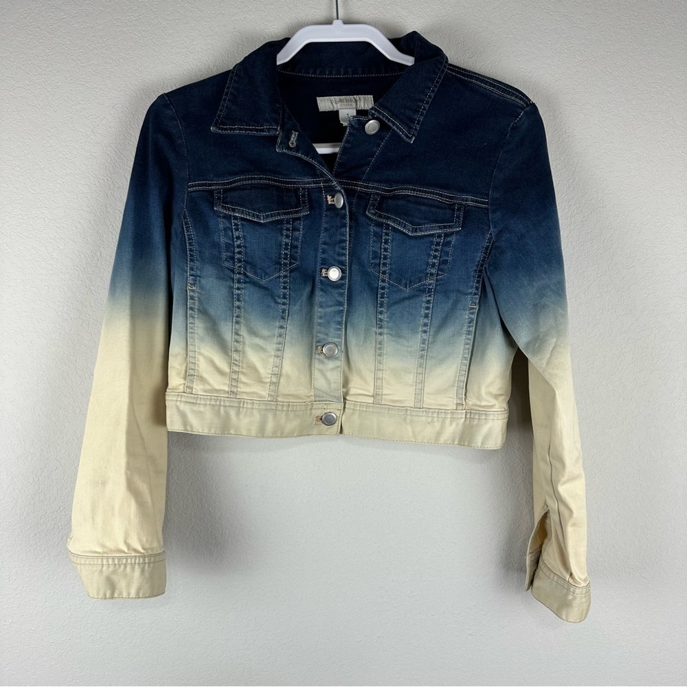 Chico’s Platinum Dip Dye Cropped Jean Jacket Size 1 Medium